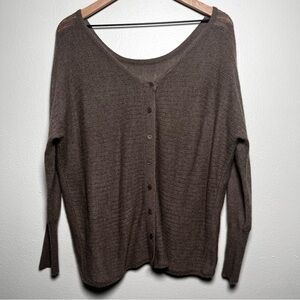 Subtle Luxury Women 100% Cashmere Sweater Medium Chocolate Brown Academia Cardig